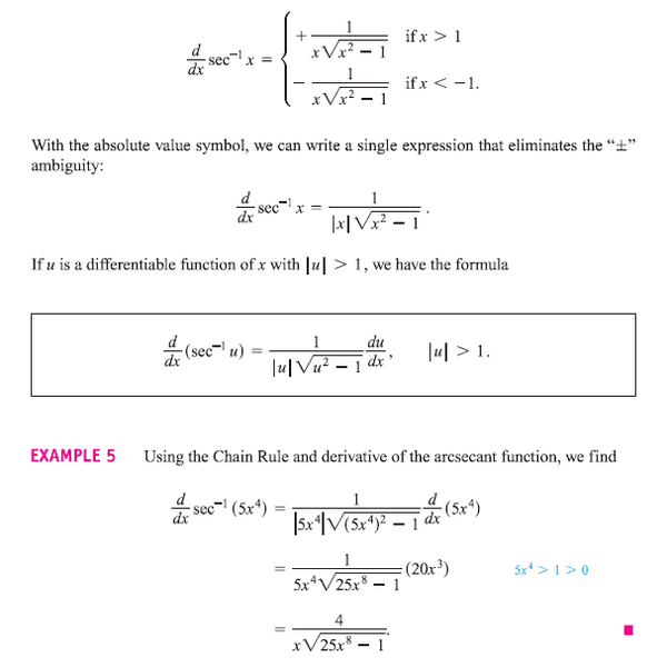 Derivative of Inverse Secant Physics Forums