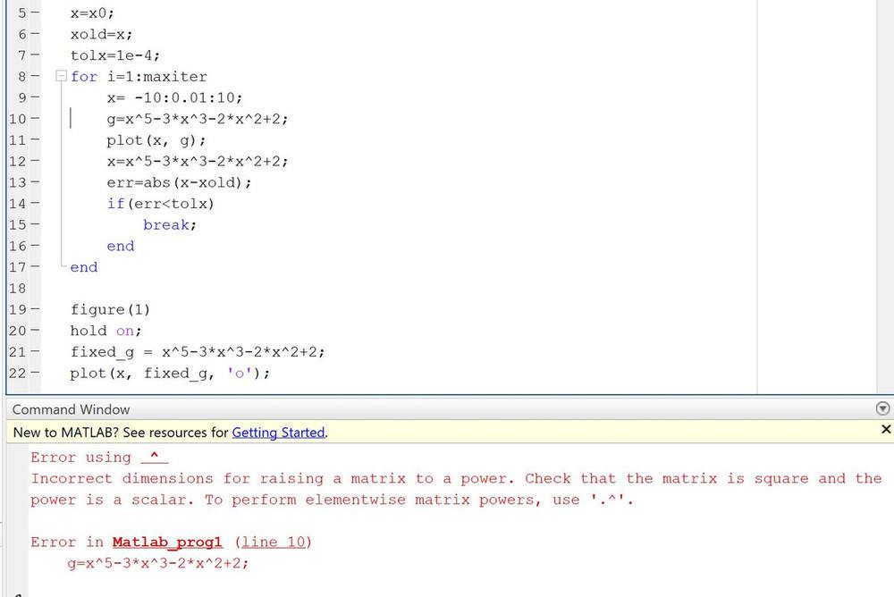 Solve a equation using fixedpoint iteration in MATLAB