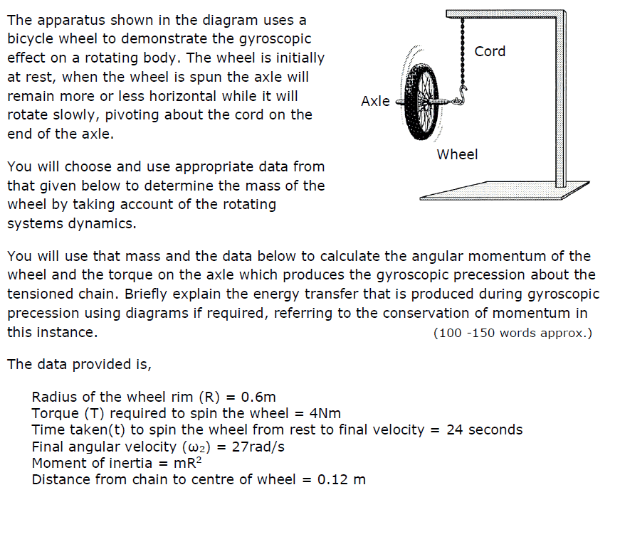 Gyroscopic Precession Mass of wheel & Angular Momentum