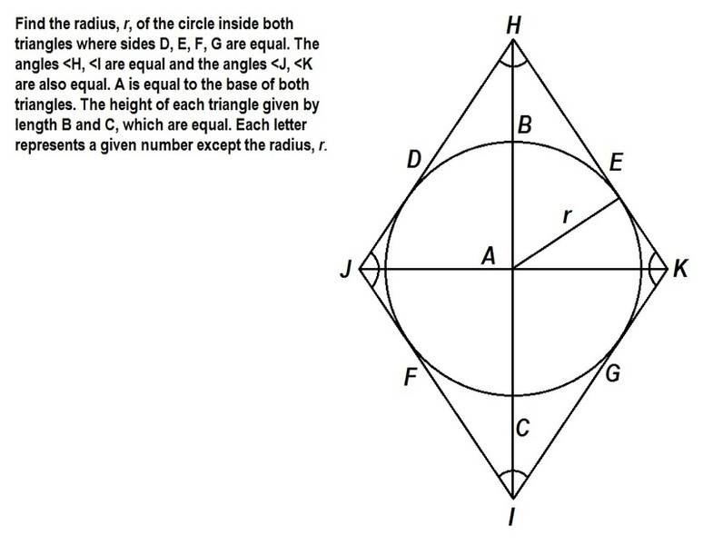 The radius of a circle inscribed in 2 triangles