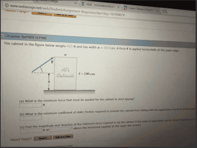 Calculating force to tip over a (static equilibrium)