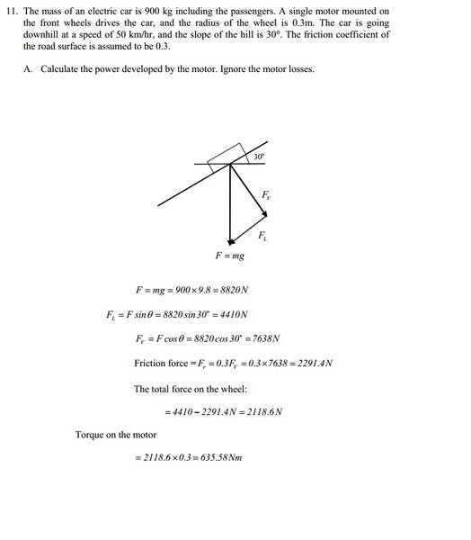 Calculating the power developed by the motor