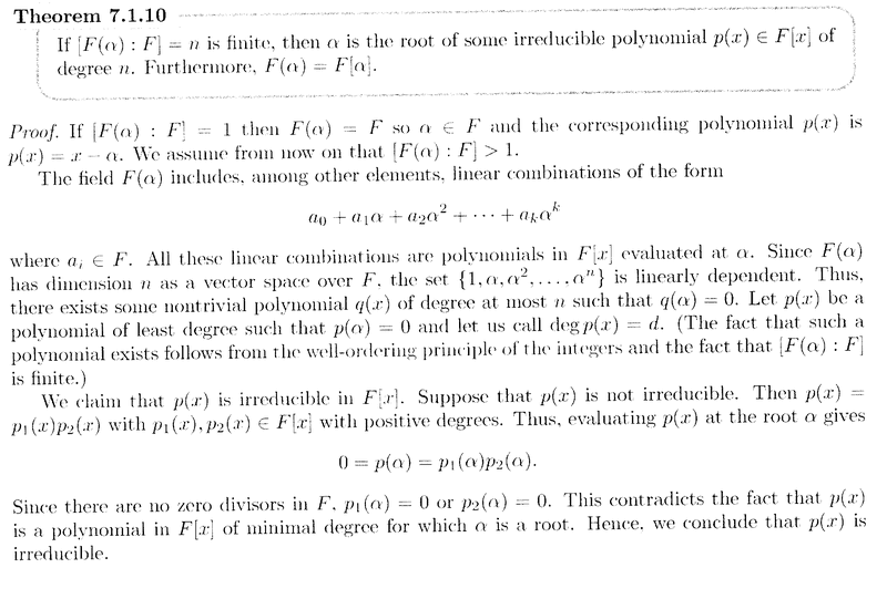 Field Extensions Lovett, Theorem 7.1.10..