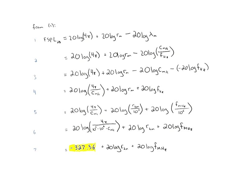 FreeSpace Path Loss Equation finding the constant for d in km and f