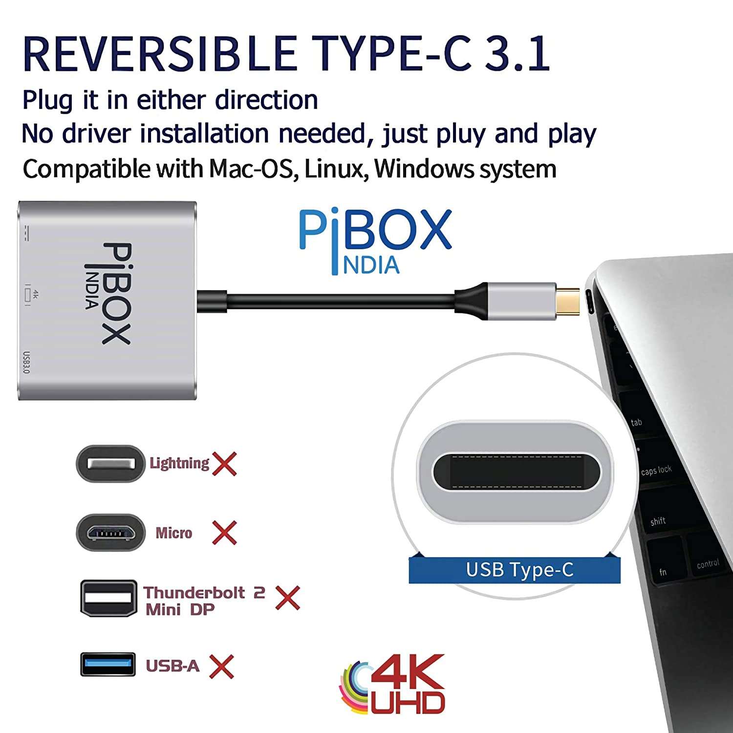 PiBOX India USB C to HDMI Adapter Aluminium Type C USB hub