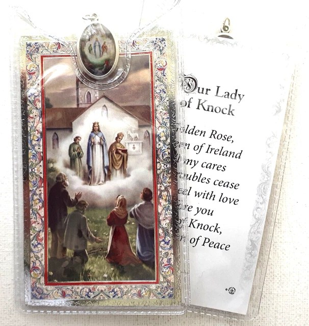 OUR LADY OF KNOCK Prayer Card, Silver Highlights, Wallet & Coloured
