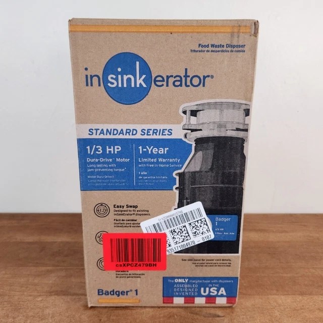 INSINKERATOR BADGER 1 Garbage Disposal w Power Cord, Standard Series, 1