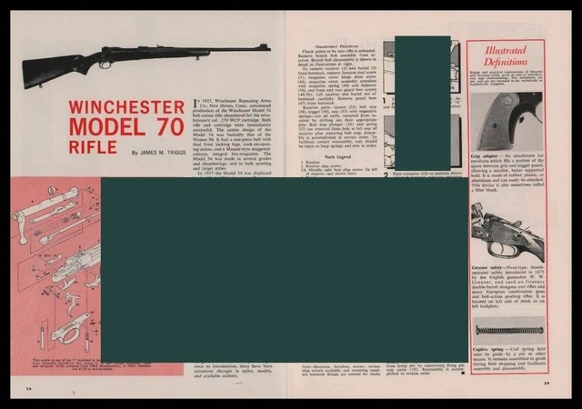 1962 WINCHESTER MODEL 70 Rifle Exploded View Parts List 2-page Assembly