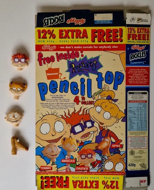 1995 KELLOGGS CEREAL Ricicles Rugrats Pencil Toppers Set & Packet £29.