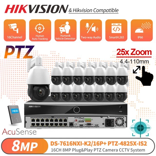 HIKVISION 16CH 25XZOOM 4K PTZ Camera CCTV System Kit Auto Tracking NVR