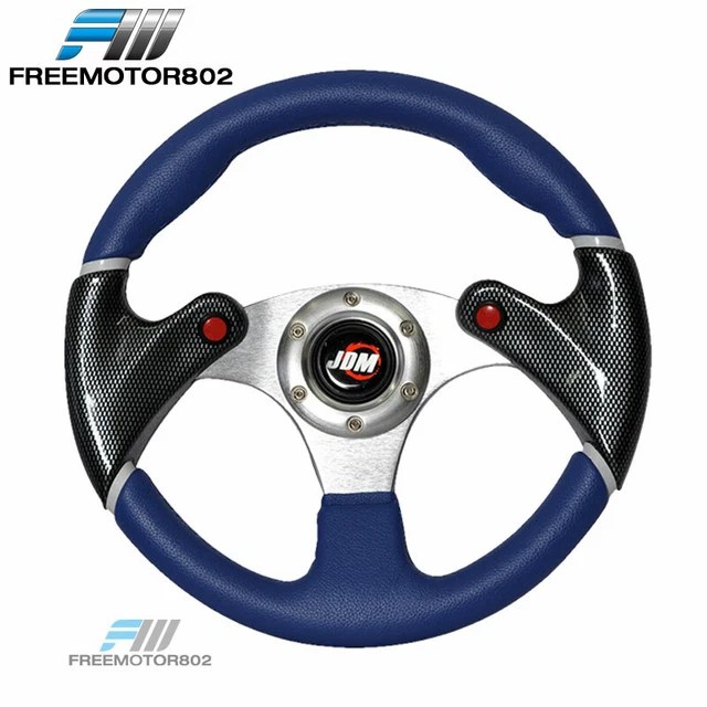 UNIVERSAL 320MM RACING Steering Wheel JDM Logo Blue Black PVC Leather