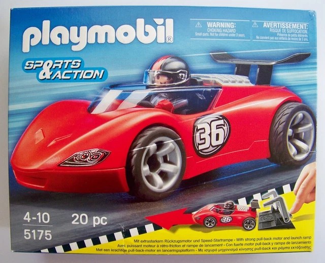PLAYMOBIL RED Racer pull back car NEW Sports & Action box has shelf