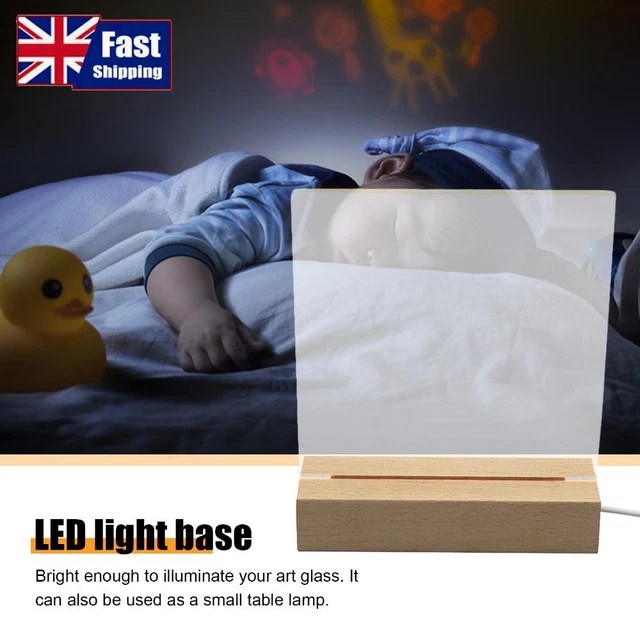  LED WOOD Display BaseRectangle Crystal USB Lighted Stand for Resin
