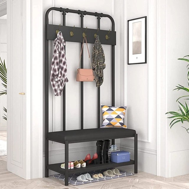 COAT RACK SHOE bench /Entryway Hall Tree with Shoe Storage& 5 Hooks