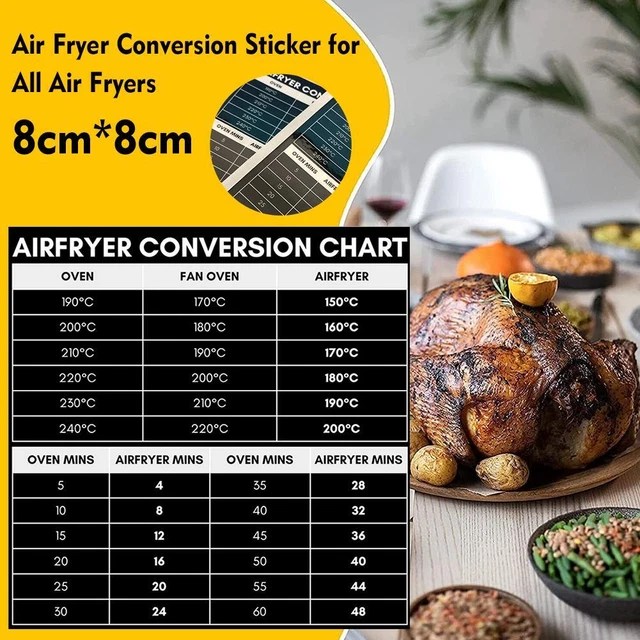 AIR FRYER CONVERSION Chart Sticker Cheat Sheet Chart Lists Time Cooking
