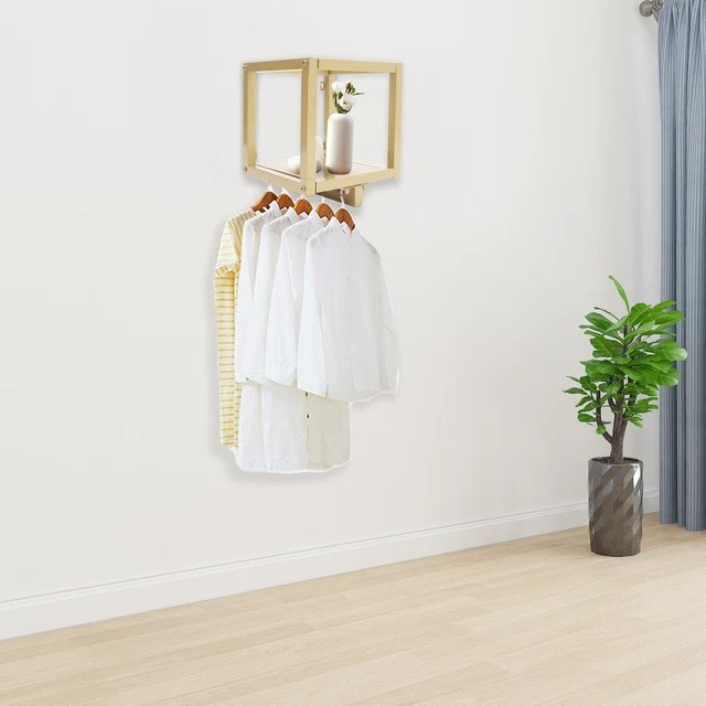 METAL CLOTHES RACK Gold Wall Mounted Garment Display Stand Rack Fashion
