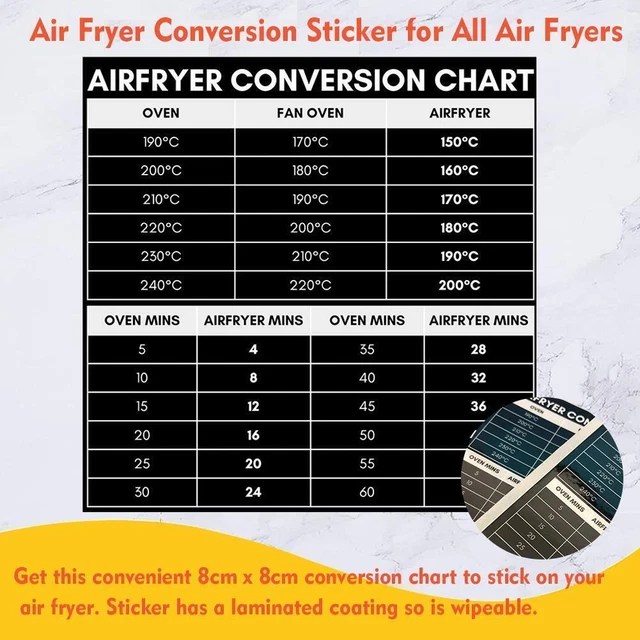 AIR FRYER CONVERSION Chart Sticker Cheat Sheet Chart Cooking Time Lists