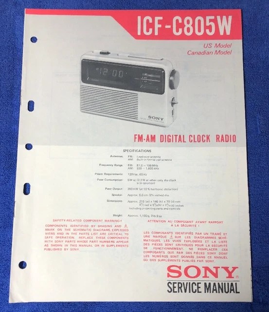 SONY ICFC805W FMAM DIGITAL CLOCK RADIO ORIGINAL SERVICE MANUAL
