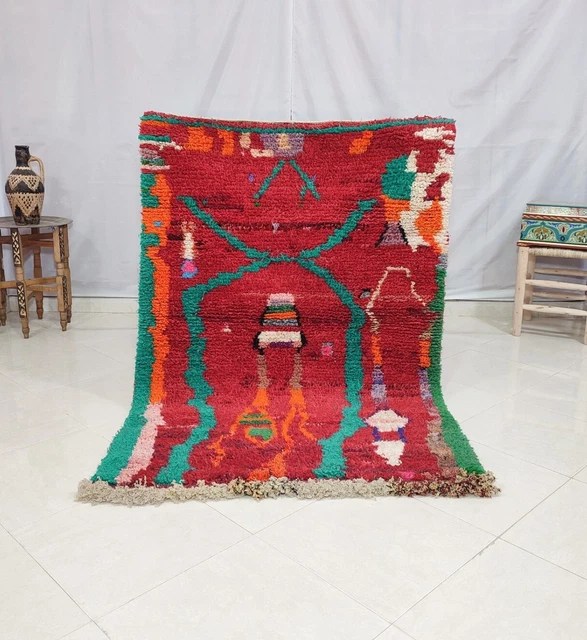 MOROCCAN RUG HANDMADE Berber Rug,Azilal Carpet,Red Beni ourain Rug