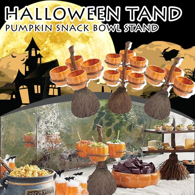 PUMPKIN SNACK BOWL Broom Rack Delicate Scene Layout Halloween Tabletop