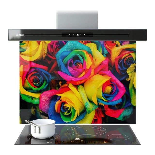 GLASS SPLASHBACK WALL Panel Kitchen Tile ANY SIZE Floral Colourful