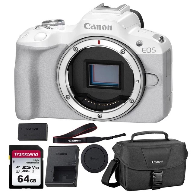CANON EOS R50 Mirrorless Camera White + Shoulder Bag + 64GB Memory