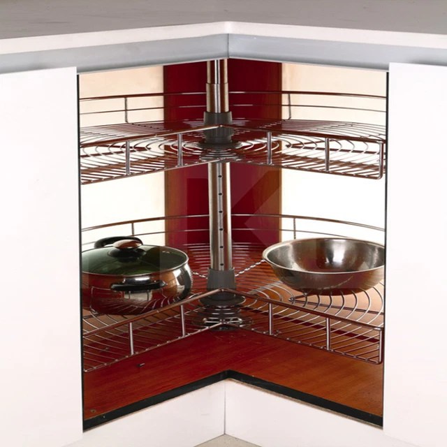 KITCHEN PANTRY CORNER ROTATING CAROUSEL REVOLVING WIRE BASKET Silver