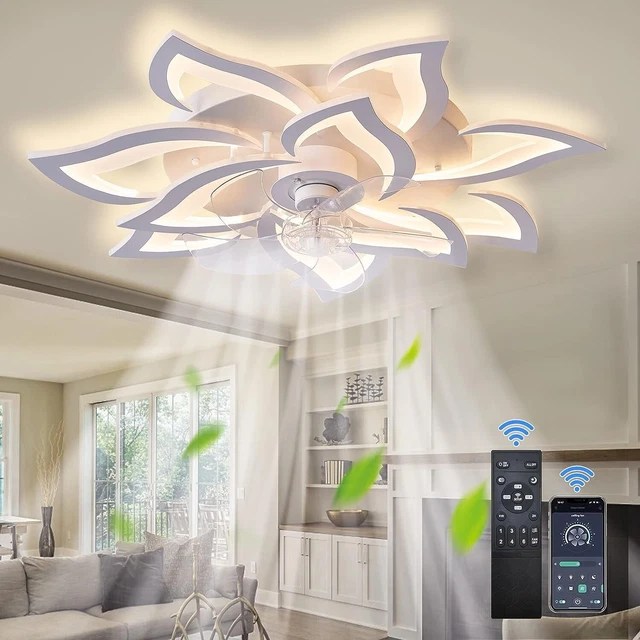 36 INCH LOW Profile Ceiling Fan Flush Mount Chandelier Light with LED