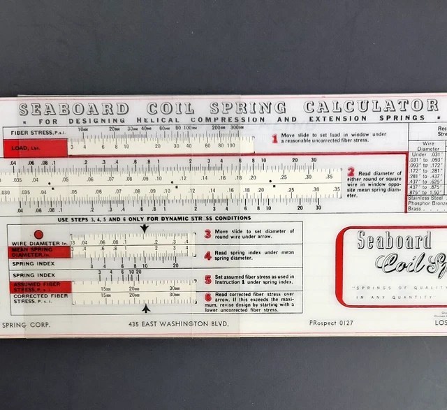 SEABOARD COIL SPRING Calculator Slide Chart Helical Compression
