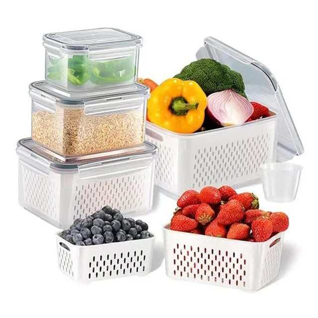 FRUIT REFRIGERATOR STORAGE Box Set Fridge Fresh Container Box Drain