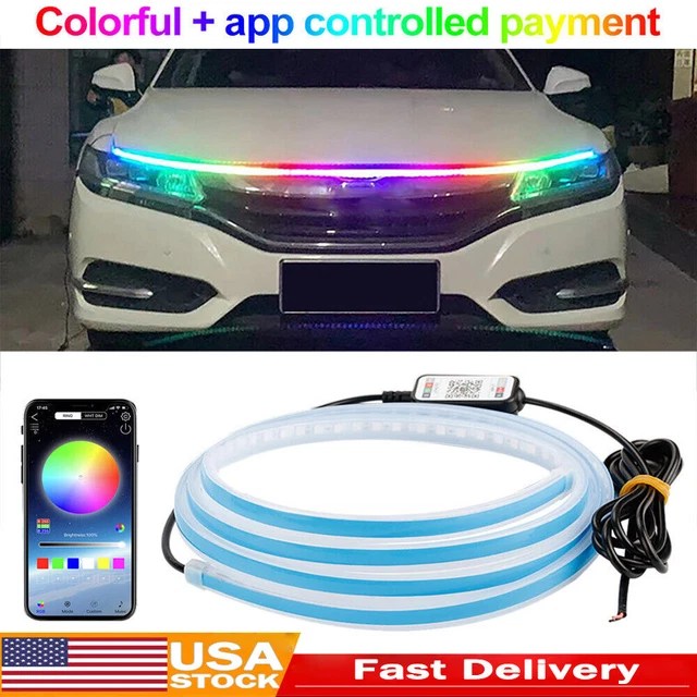 CAR RGB DRL LED Hood Strip Light Engine Cover Daytime Running Light APP