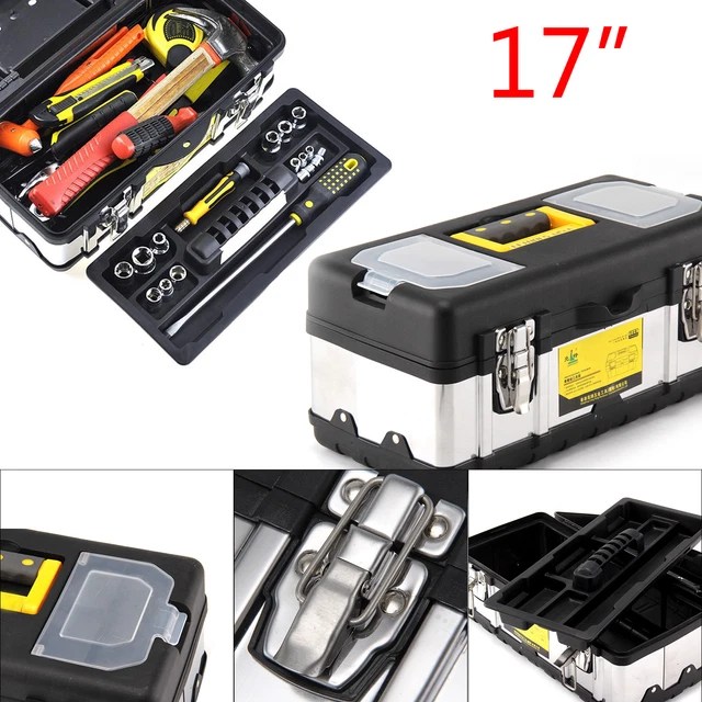 STAINLESS STEEL TOOL Box Chest Storage Case + Removable Tray Tool Box