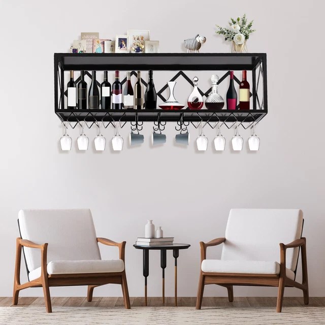 BAR UNIT FLOATING Shelves WallMounted Wine Racks Inverted Wine Glass