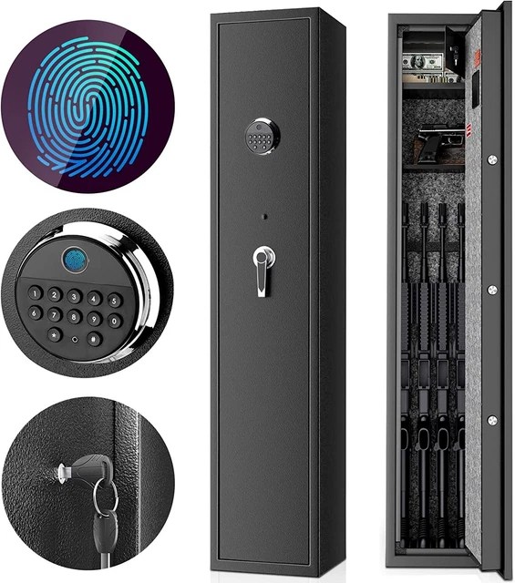 FINGERPRINT+KEYPAD 5 GUN Rifle Storage Safe Box Double Lock