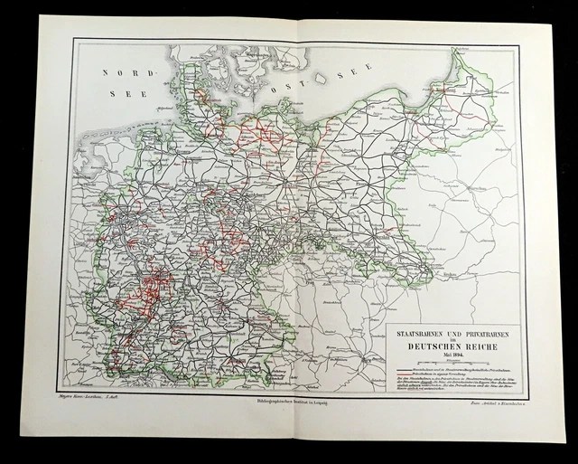 GERMAN RAILWAY MAP Rail Network Routes Chart Germany Transport Antique
