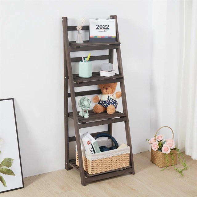 FOLDABLE 4TIER LADDER Bookcase Storage Rack Bookshelf Plant Stand