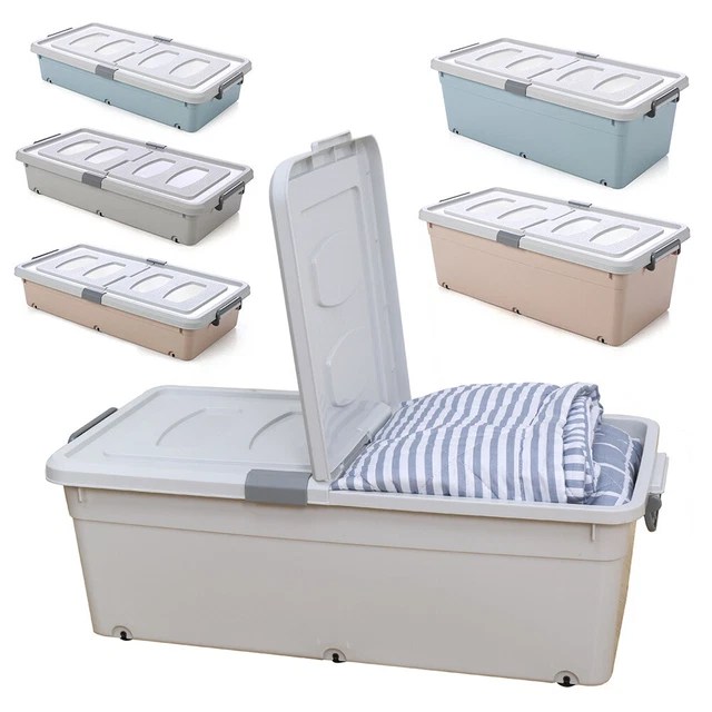 LARGE UNDER BED Plastic Storage Drawer Container Box Wheeled Toys