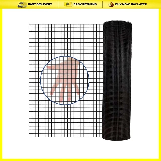 HARDWARE CLOTH PVC Coated Wire Mesh 48'' x 50' 1/2inch Mesh Black Vinyl