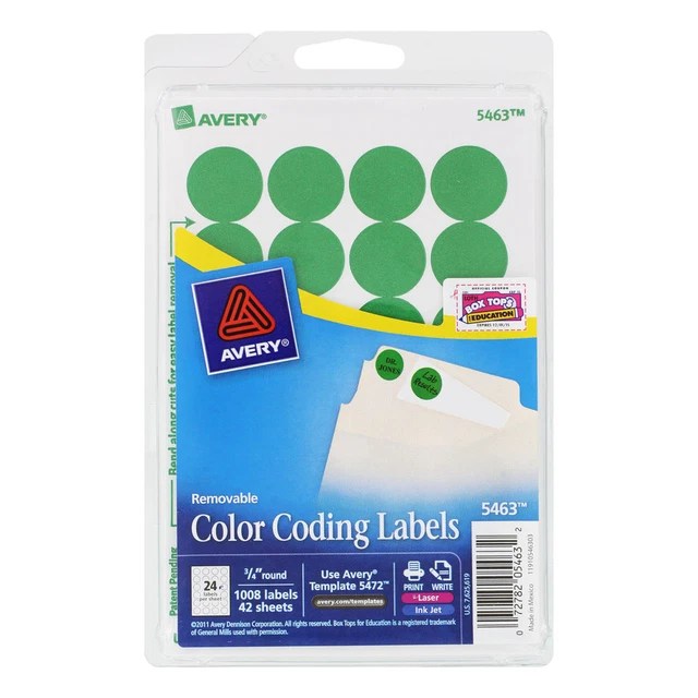 NEW! AVERY® PRINTABLE Removable Color Coding Labels, 3/4" Round Neon