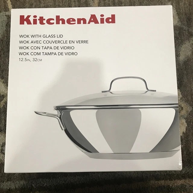 KITCHENAID WOK GLASS Lid 12.5 Inch Induction Technology Stainless Steel