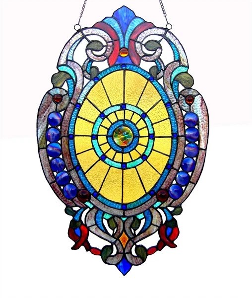 STAINED GLASS OVAL Window Panel Design Tiffany Style Suncatcher ONE