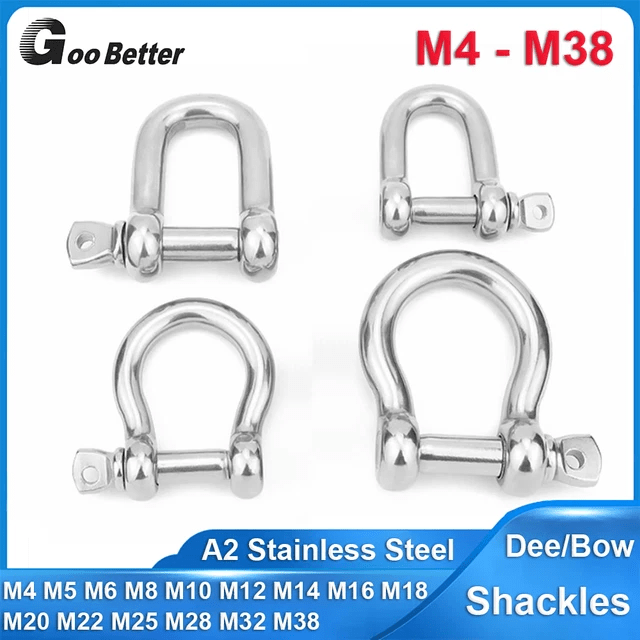 D RING SHACKLES Screw Pin Anchor Clevis Rigging Bow Shackle 304