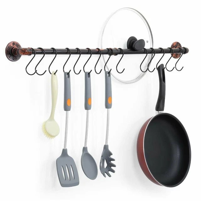 KITCHEN RAIL RACK Wall Mounted Utensil Hanging Rack Pots and Pans
