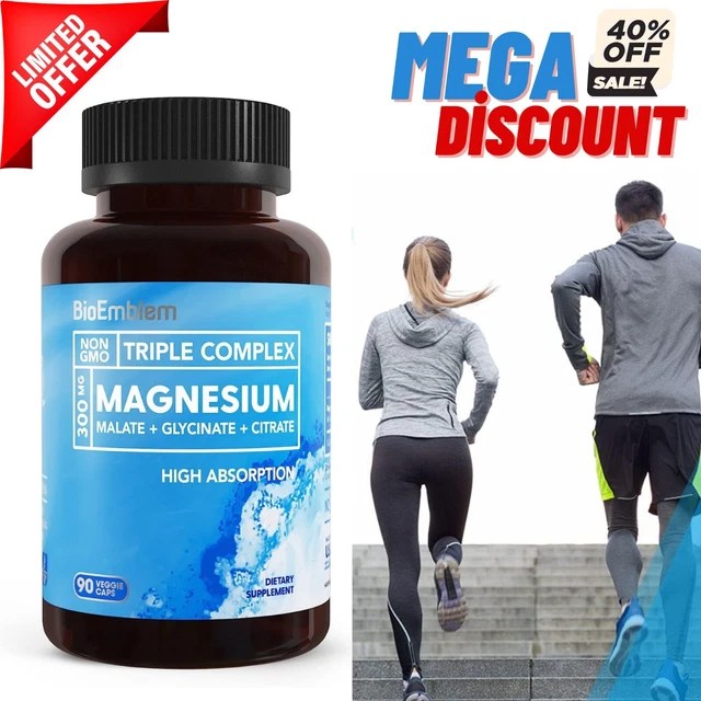 90 CAP BIOEMBLEM Triple Magnesium Complex 300mg Boost Energy&Muscles