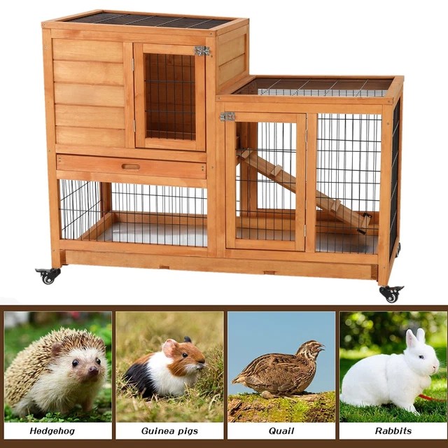 WOODEN RABBIT HUTCH Rabbit Cage Indoor & Outdoor Guinea Pig Cage W