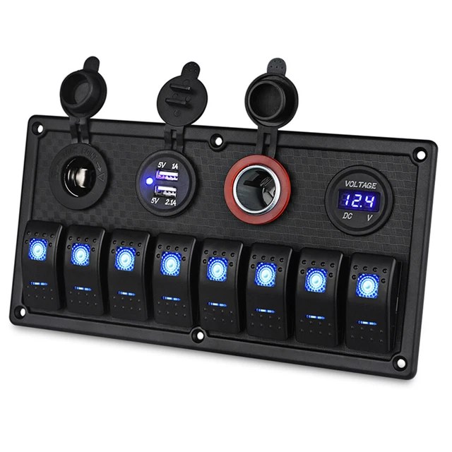 BLUE 8 GANG Toggle Rocker Switch Panel RV Truck Marine Boat Circuit
