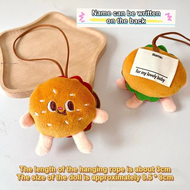 CREATIVE HAMBURGER NAME Sticker Name Tag Plush Keychain AntiLost