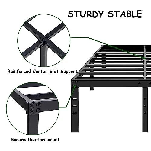 SIZE BED FRAME No Box Spring Needed Heavy Duty Black Metal Queen 16