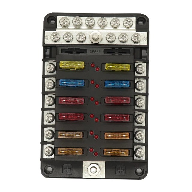 12 WAY BLADE Fuse Box & Bus Bar Car Kit Marine FuseBox Holder 12V/32V