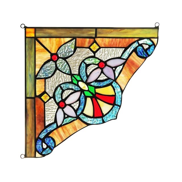 STAINED GLASS WINDOW Panel Victorian Corner 10" Handcrafted PAIR
